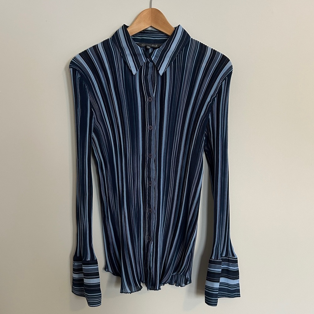 Pleated Blue Stripe Button Up Shirt